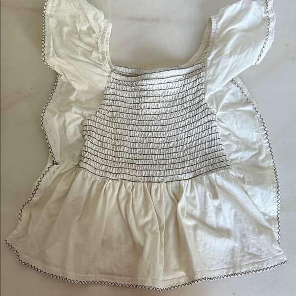 Zara White Smocked Blouse with Black Stitching - Picture 1 of 3